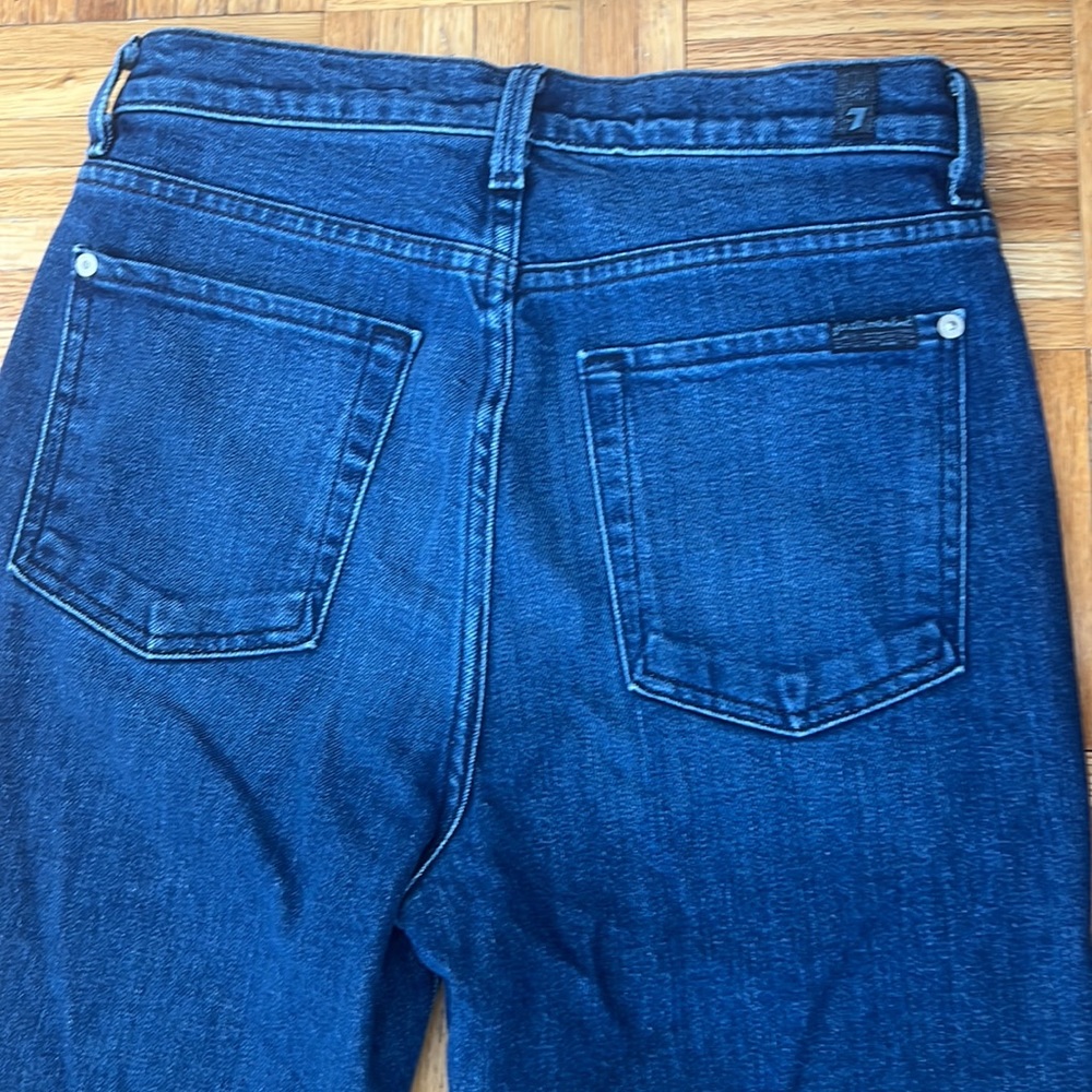 7 For All Mankind high waisted blue denim jeans with white stripe details - Picture 4 of 5
